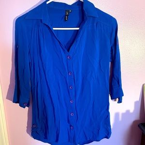 Blue button down blouse